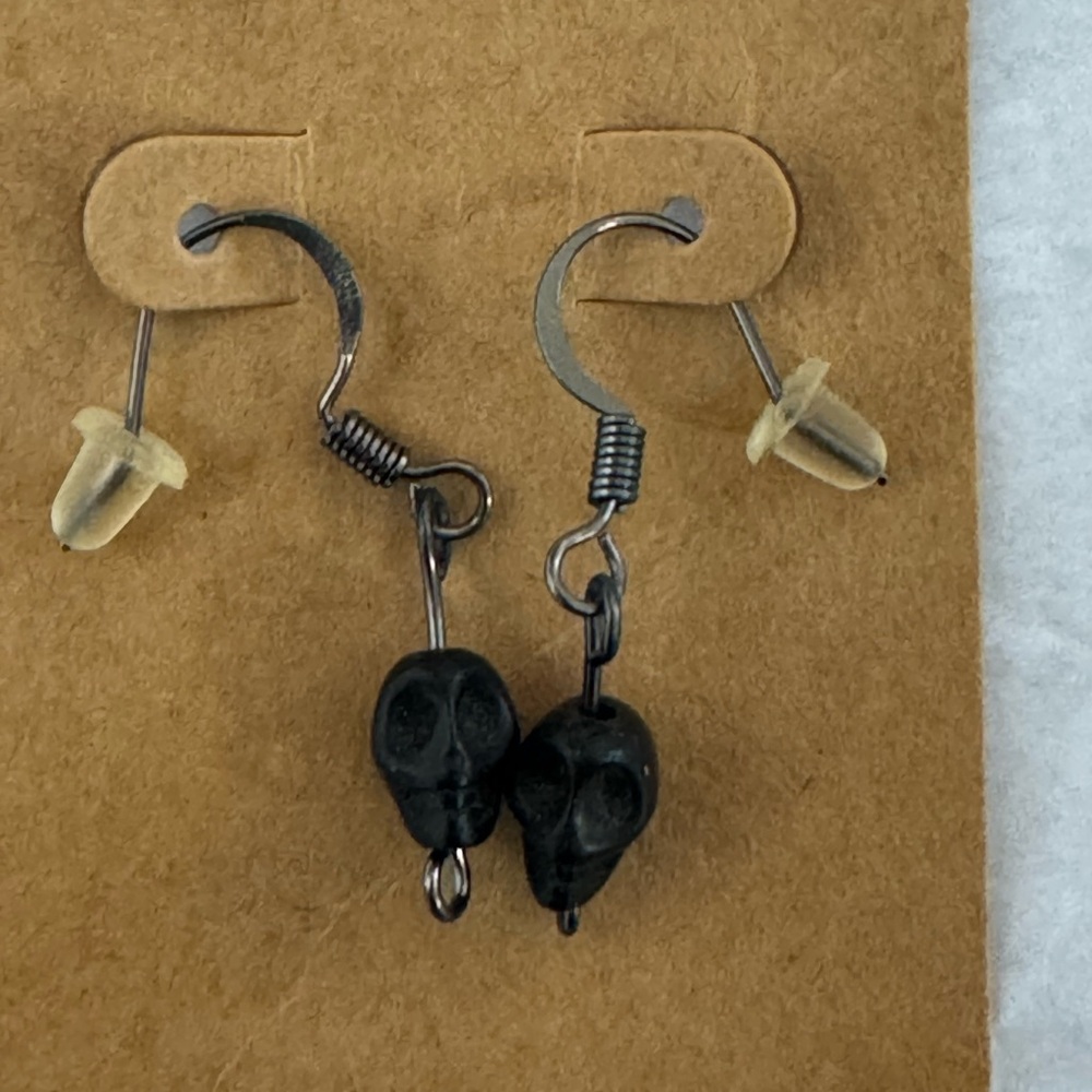 Buildable Black Skull Dangle Earrings